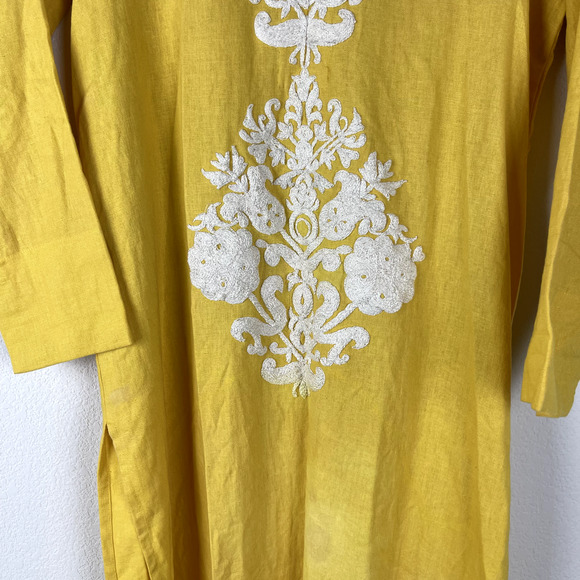 Amber Gohar Embroidered Dress Womens Small Yellow Midi Long Sleeve Floral - Picture 3 of 10
